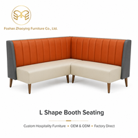 Banquette en forme de L capitonnée, en PU orange, pour restaurant commercial, bistro, café, chaîne de restauration rapide et dîner