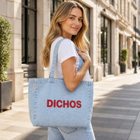Sac fourre-tout en jean délavé tendance avec logo de marque personnalisé, sac de shopping réutilisable
