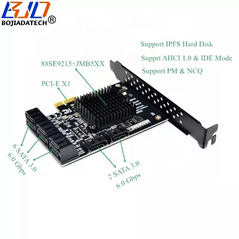 Connecteur 8 SATA 3.0 7PIN vers PCI Express 1X PCI-E X1 HDD Expansion Controller Riser Card pour disque dur