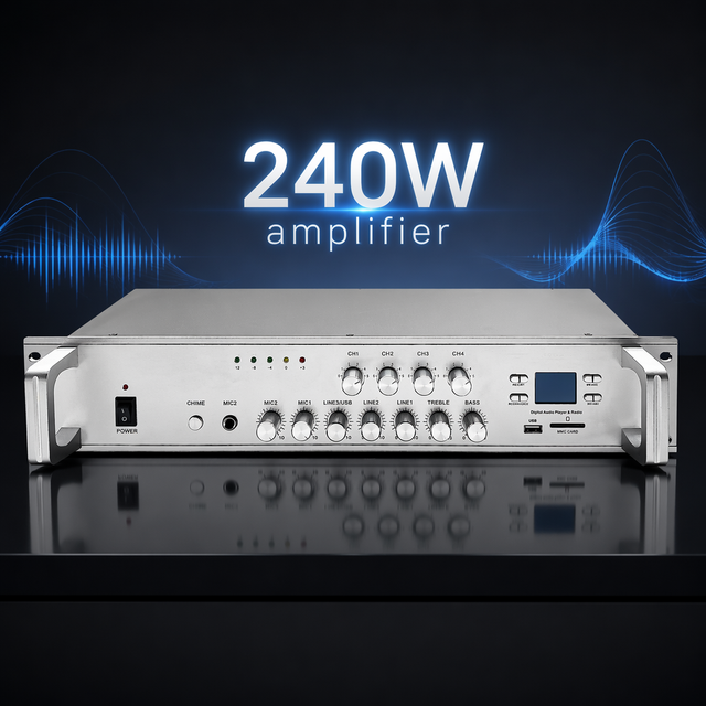 240W 4CH Professional Amplifier Digital Audio Player & Radio with USB/SD BT