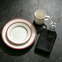 Assiettes en céramique JQY, rondes, en porcelaine blanche avec une ligne rouge, assiettes à dîner, assiettes en céramique pour restaurant, assiettes à salade, à pâtes, à steak