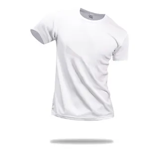 Camiseta masculina de secagem rápida, 100 poliéster, branco, em massa