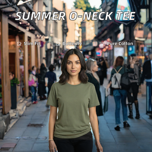 T-shirt pour femmes en coton 100% à col rond et manches courtes, coupe classique, tricoté, vêtements décontractés d'été, t-shirts pour femmes - Product Image 2