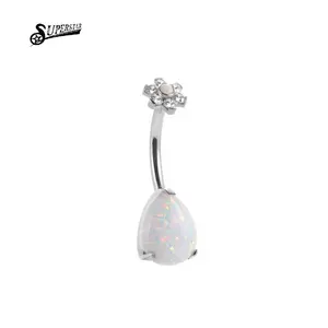 Superstar Custom Fashion Belly Button Ring Navel Piercing Jewelry Opal Colorful Titanium Internally Threaded Belly Ring