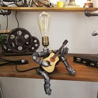 Lampe de bureau en métal de style rétro moderne, tube de guitare, lumière Edison E26, cadeaux sympas pour les passionnés de musique et d'art, lumière robotique industrielle steampunk