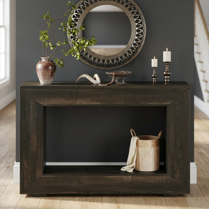 Rustic <b>Brown</b> Modern Console <b>Table</b> Leg Narrow Entryway MDF Storage Shelf Easy Assembly for Hallway Living Room Villa - Product Image 2