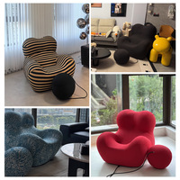 Canapé paresseux créatif avec oreilles d'ours, fauteuil pouf doux et confortable avec coussin rond et repose-pieds