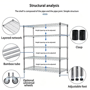 Scaffalatura Resistente a 5 Ripiani Regolabili <span class=keywords><strong>in</strong></span> <span class=keywords><strong>Acciaio</strong></span> <span class=keywords><strong>Cromato</strong></span> Durevole per Uso Industriale, Domestico, Magazzino e Esposizione - Product Image 2