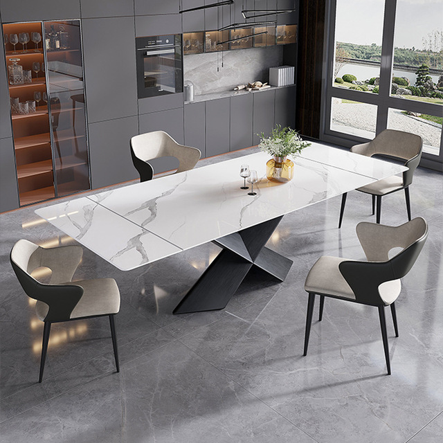 Italian Simple Multifunctional Telescopic Slate Dining Table Light Luxury Home Dining Table Restaurant Dining Table