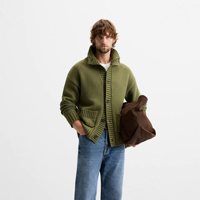 Logo personnalisé design tricots haut en tricot lourd à manches longues coton hiver tricoté hommes pull cardigan avec poches