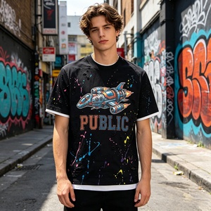 High Quality Manufacturer Custom Casual Streetwear Digital Print Distressed Men's T Shirt <b>Paint</b> Splatt Loose Patchwork T-shirt - Product Image 3