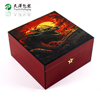 Boîte à cigares rectangulaire en bois rouge faite à la main, avec impression artistique de dragon, doublée de cèdre espagnol, étui de rangement pour cigares, fermeture à étoile, pour bureau, TZ-X18