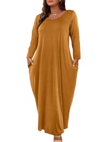 2025 automne nouvelle grande taille femmes col rond à manches longues robe ample avec poches confortable haute qualité tenue décontractée