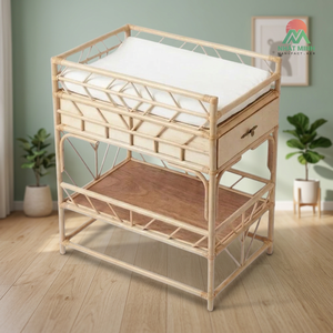 Cuna de Ratán con Diseño Tropical y Acabado Natural, Cambiador para Bebés y Niños de 0 a 3 Años - Product Image 3