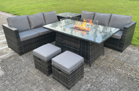 Ensemble de canapé en rotin portable et imperméable avec table foyer intégrée et rangement pour mobilier de jardin extérieur