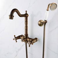 Ensemble de robinetterie de bain et de douche mural en laiton poli classique avec deux poignées et cartouche céramique (eau chaude/froide) pour hôtel et villa
