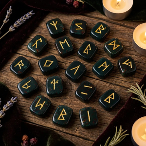 Juego de Runas Futhark de Piedra de Sangre Natural, Grabadas y Pulimentadas, Estilo Vintage, Feng Shui - Product Image 3
