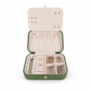 Zebopak Dark Green Velvet Travel Jewelry Case Organizer with <b>Mirror</b> Ring Earring Necklace Bracelet <b>Storage</b> Box Factory - Product Image 3