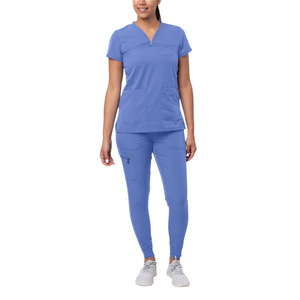Women <b>Blue</b> <b>Scrub</b> Suit Set Moisture Wicking Hospital Uniform Short Sleeve Pants Top - Product Image 2
