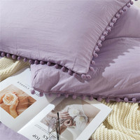 Parure de lit 3 pièces en polyester tissé 100 % écologique, douce, respirante et lavée, avec pompons et franges, style luxe léger, très vendue