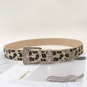 Fashion Women Vintage <b>Leopard</b> Rhinestone Inlaid Soft Faux Leather Alloy Pin Buckle Crystal Waistband Belt - Product Image 1