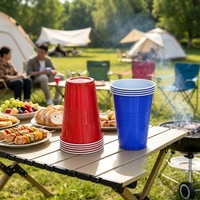 Gobelets jetables en plastique PP rouge et blanc de 16 oz (7 g) pour fêtes, durables, écologiques, sans BPA, en gros, faible MOQ, pour mariages et camping