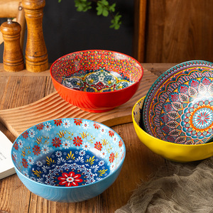 ชามเซรามิกสไตล์โบฮีเมียนย้อนยุค ขนาดใหญ่ สีเคลือบใต้ผิว คุณภาพสูง สำหรับใช้ในครัวเรือน - Product Image 4