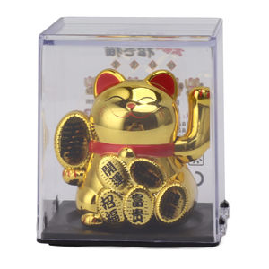 Decoración de alta calidad Plástico Fortune Lucky Cat Maneki Neko Cat 2 pulgadas Solar Feng Shui Gold Lucky Cat - Product Image 1