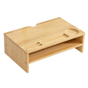 Computer Riser Stand Bamboo Desktop Monitor Stand With Storage For Office Use - Product Image 4