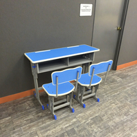 Ensemble Chaise et Bureau Scolaire Double Place en Bois Écologique Moderne et Durable, Hauteur Réglable, Bleu, pour Salle de Classe, Appartement, Chambre