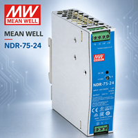 MEANWELL NDR-75-24 24VDC Industrial DIN Rail PSU 90-264VAC Casing Logam untuk Panel PLC Otomasi Pabrik