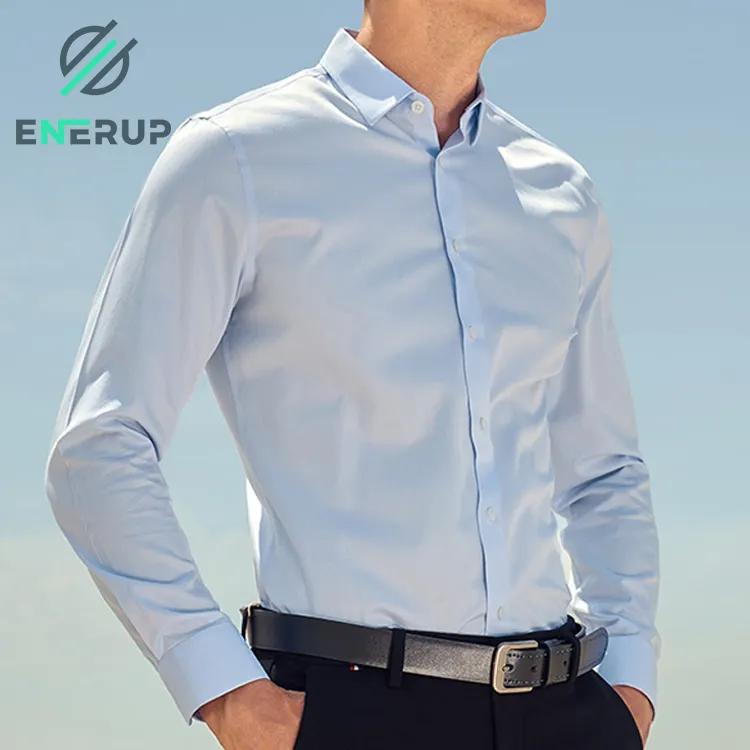 Enerup Custom Terbaru Desain 100% Kapas Lengan Panjang Formal Kemeja Slim Fit Kemeja Kasual untuk Pria