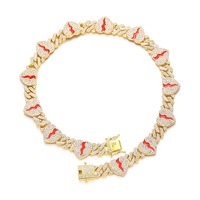 Collier en alliage style hip-hop européen et américain, chaîne cubaine, cœur craquelé, tendance, raffiné, luxe léger, avec cristaux