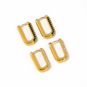 Pendientes de aro cuadrados chapados en oro con diamantes verdes y blancos para mujer, para uso diario - Product Image 4