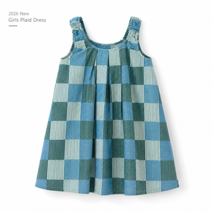 Nouvelle Robe Été 2026 pour Filles, sans Manches, en Coton, Coupe Trapèze, à Carreaux Bleus, Décontractée et Mignonne, Tenue de Boutique pour Enfants, Vente en Gros OEM ODM - Product Image 1