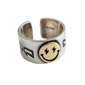 Smiley Face Thai <b>Silver</b> <b>Ring</b> <b>925</b> Sterling <b>Silver</b> Unisex Punk Style Jewelry Gift For Pinky Finger Stacking <b>Rings</b> - Product Image 5