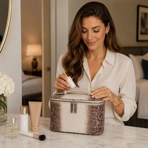 OEM ODM Himalayan Crocodile PU <b>Makeup</b> Bag Portable Large Capacity Cosmetic Organizer <b>Case</b> with Handle for Women Travel - Product Image 1