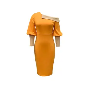 Женское облегающее платье с запахом на бедре, разноцветное привлекательное облегающее платье большого размера с рукавами-фонариками в офисном стиле, Новинка лета 2023