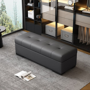 Banc ottoman moderne capitonné pour entrée, avec rangement, repose-pieds et siège rembourré pour chambre et salon - Product Image 4