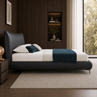 Modernes Schwarzes Lederbett mit Umweltfreundlichem Design und Geschwungenem Kopfteil für Schlafzimmer