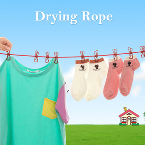 Corde à linge portable d'extérieur pour la maison, 12 pinces, corde à linge coupe-vent, corde élastique colorée pour séchage - Product Image 3