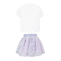 Conjuntos de Ropa para Niñas Pequeñas, Boutique de Verano, Blusa Blanca con Lentejuelas y Falda de Tul con Lentejuelas y Arcoíris en 3D