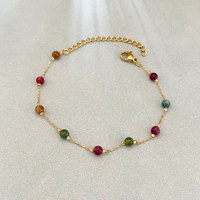 Bracelet en pierres naturelles perlées, petites perles étoilées, acier inoxydable plaqué or 18 carats, bijoux de mode pour femmes, vente en gros