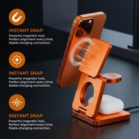 Station de charge sans fil 3 en 1, 25W, support de charge rapide magnétique pliable pour iPhone 15 14 13 Watch AirPods Type-C portable