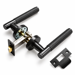 Juego de manillas de latón moleteado para puertas de villa modernas Doorroom con cilindro magnético ficticio para interiores (tipo UE) - Product Image 4