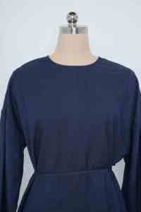 YXT031Muslim - Style Women Clothes: Navy Blue Long - Sleeve <strong>Tunic</strong> Top with Waist Tie for Modest Wear Matching Lugid <strong>Jersey</strong> Scarf - Product Image 5