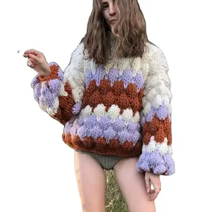2024 primavera fatta a mano lavorata a maglia INS filati spessi felpe con cappuccio moda allentata maglione per le donne