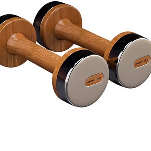 <span class=keywords><strong>Manubri</strong></span> in legno e acciaio inossidabile, disponibili in diverse misure, adatti per esercizi di fitness. - Product Image 4