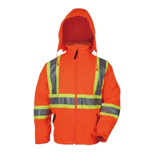 Fluorescent workwear 100% polyester Hi Vis waterproof Soft shell Winter Safety reflective Jacket