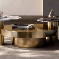 Ensemble table centrale moderne de luxe pour salon mobilier design Tables basses rondes en acier inoxydable noir doré avec dessus en pierre